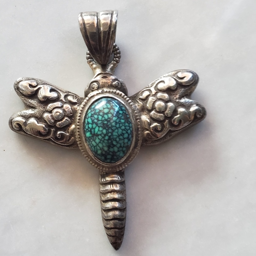 Dragonfly Sterling Silver and Turquoise Pendent